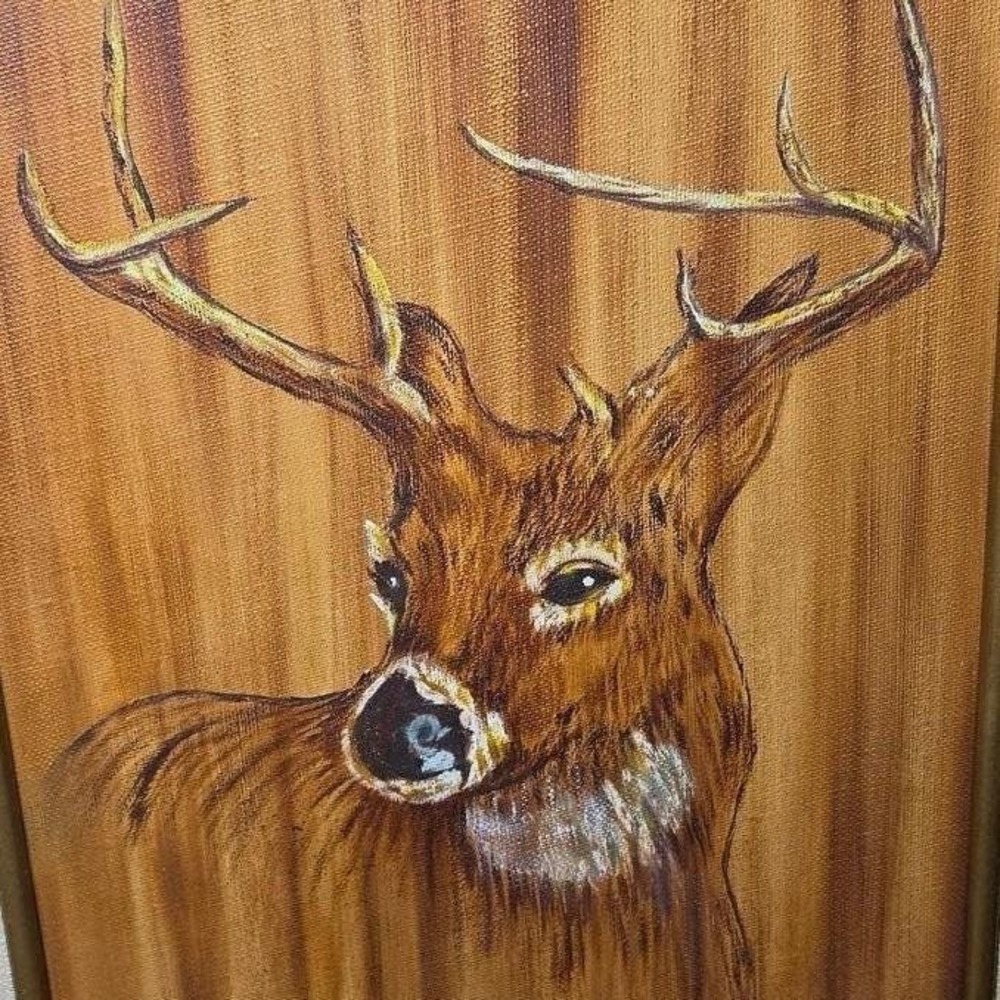 Vintage 1978 Signed D Caughron Buck Deer Oil Painting Gold Gilt Frame 18x15